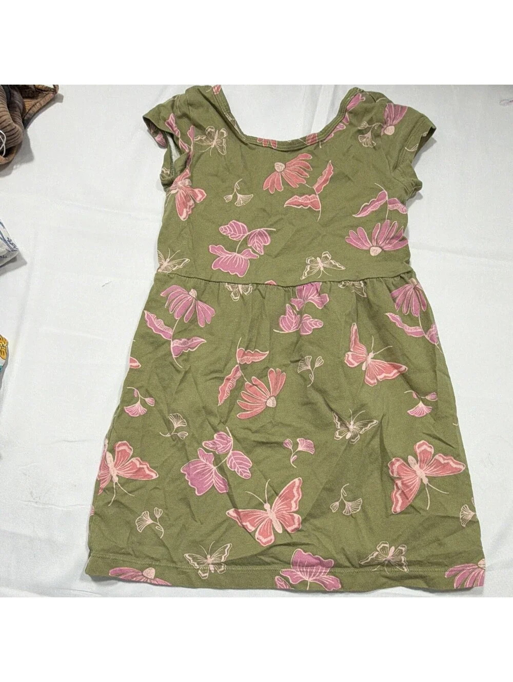 Carter's Girls Size 4T Green Pink Fit & Flare Knit Butterfly Cap Sleeve Dress
